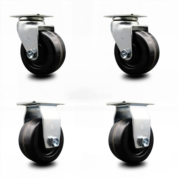 4 Inch Phenolic Caster Set with Roller Bearings 2 Swivel 2 Rigid SCC